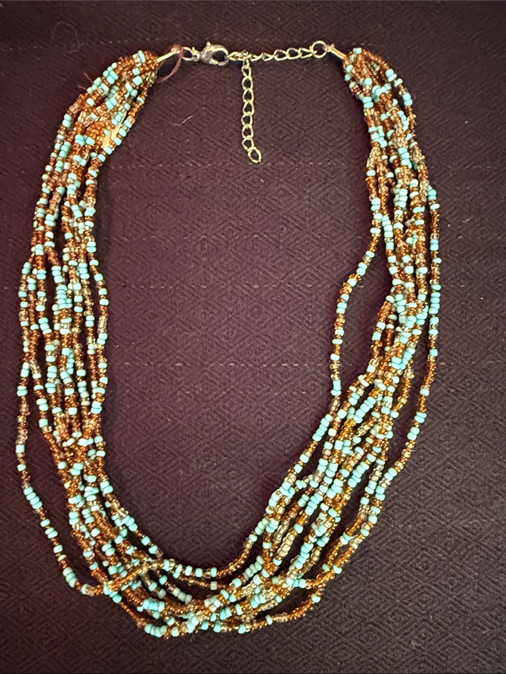 Multi-Strand Turquoise & Brown glass Beaded Necklace - Women Jewelry